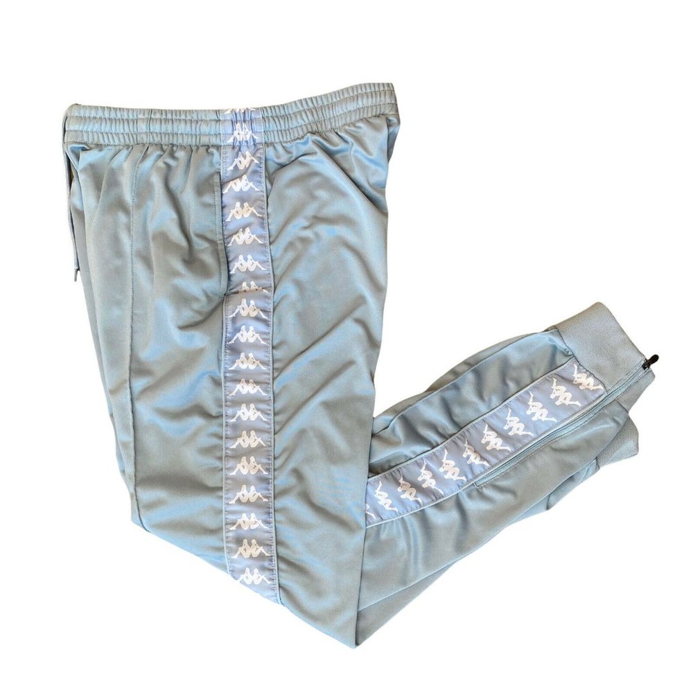 Kappa Light Blue Track Pants with White Logo Tape